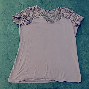 Ambiance 3XL Cornflower Blue Tee w/ Lace Shoulders, Sleeves, Portion of Back